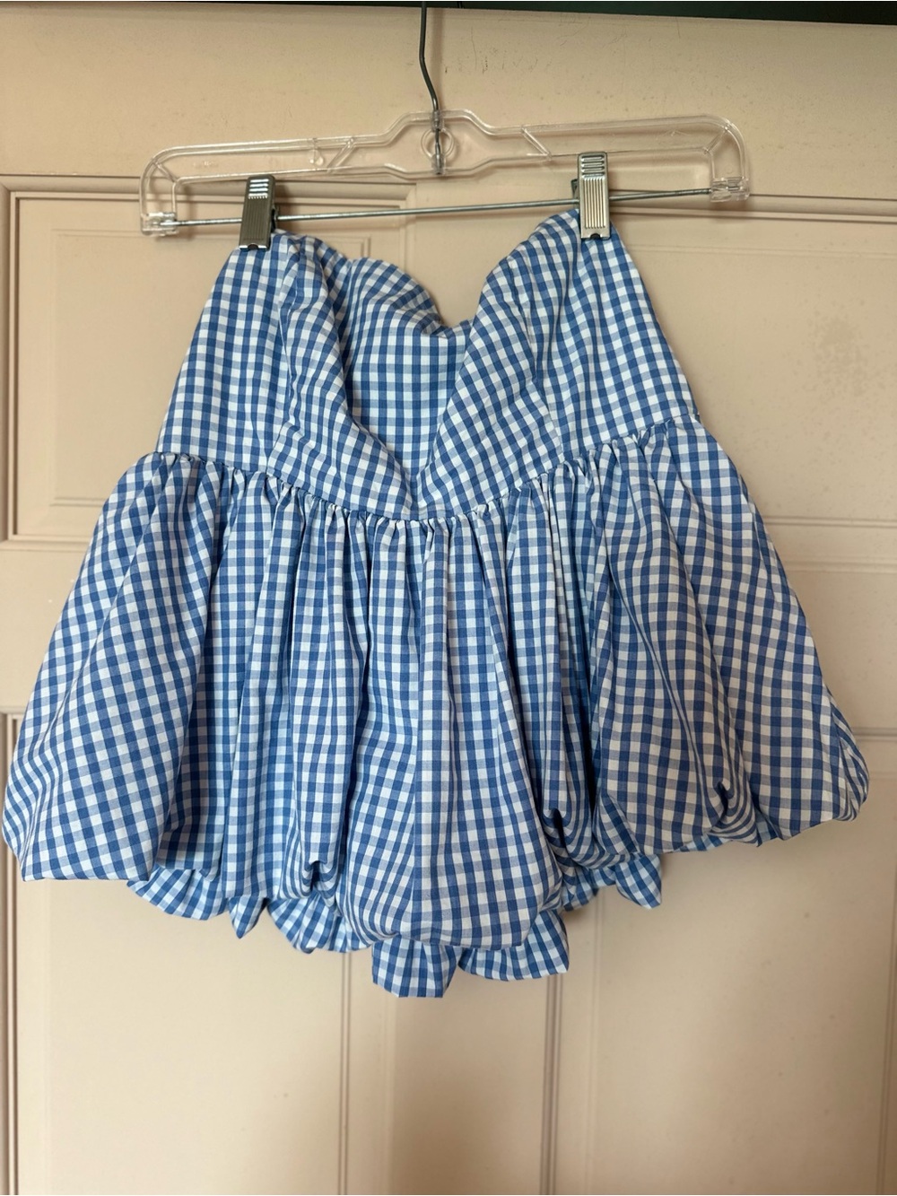 Abercrombie & Fitch Blue and White Gingham Bubble Strapless Top